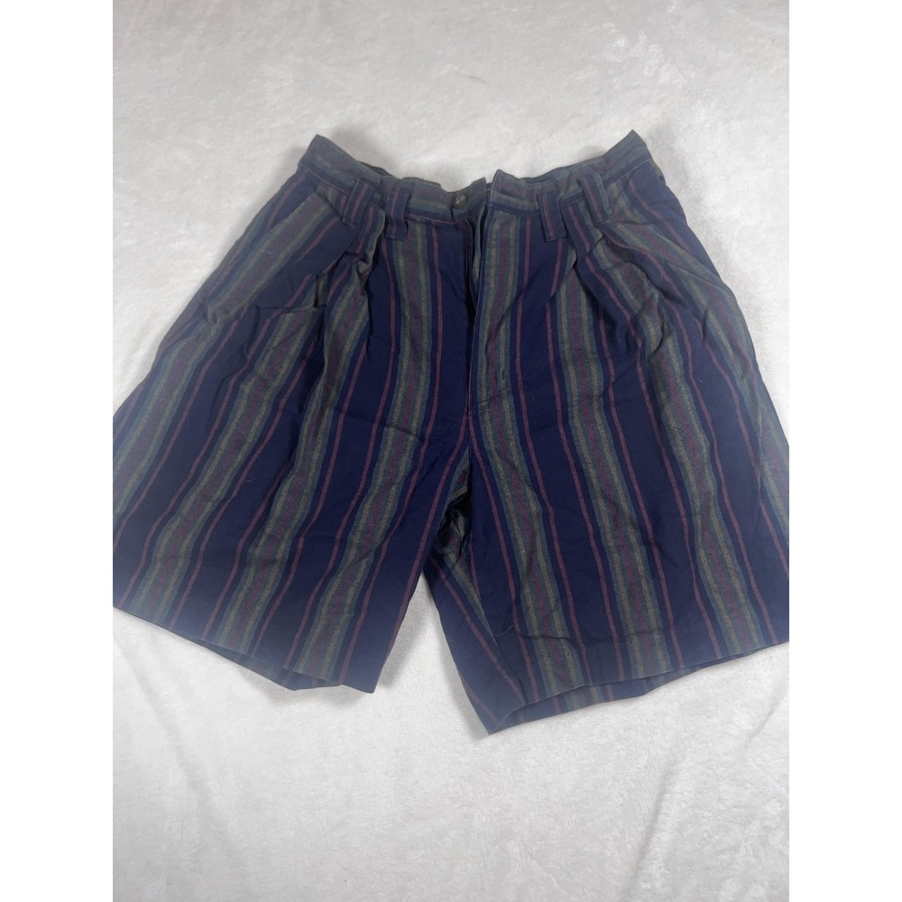 Cenza Bermuda Shorts Womens 12 Blue Striped Pleated Relaxed Fit Cotton‎